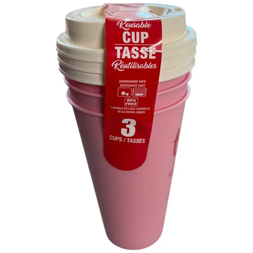 Set of 3 Reusable tumblers w/ lids breast cancer Think Pink BPA free NEW